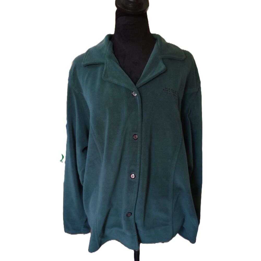 Harley Davidson Women's L Green Fleece Button Up Chamois Shirt Vtg - Picture 1 of 6